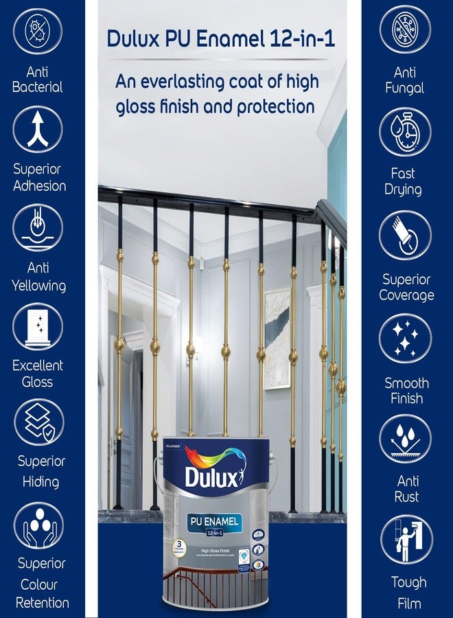 Dulux PU Enamel Black 1 Litre High Gloss Finish Paint for Interior Exterior Metal & Wood Surfaces with Fast Drying Anti-Rust & Complete Coverage - Image 2